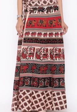 Mandala Printed Pure Cotton Wrap Around Skirt in Light Beige and Black