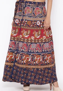 Mandala Printed Pure Cotton Wrap Around Skirt in Multicolor