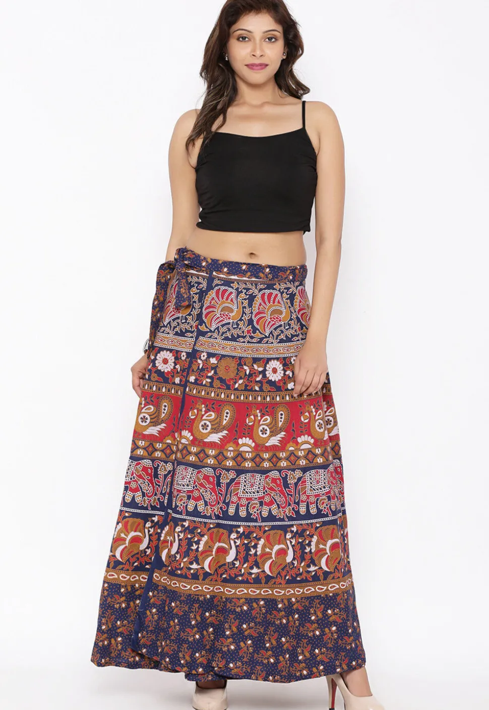 Mandala Printed Pure Cotton Wrap Around Skirt in Multicolor