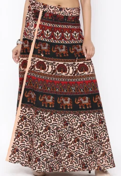 Mandala Printed Pure Cotton Wrap Around Skirt in Multicolor