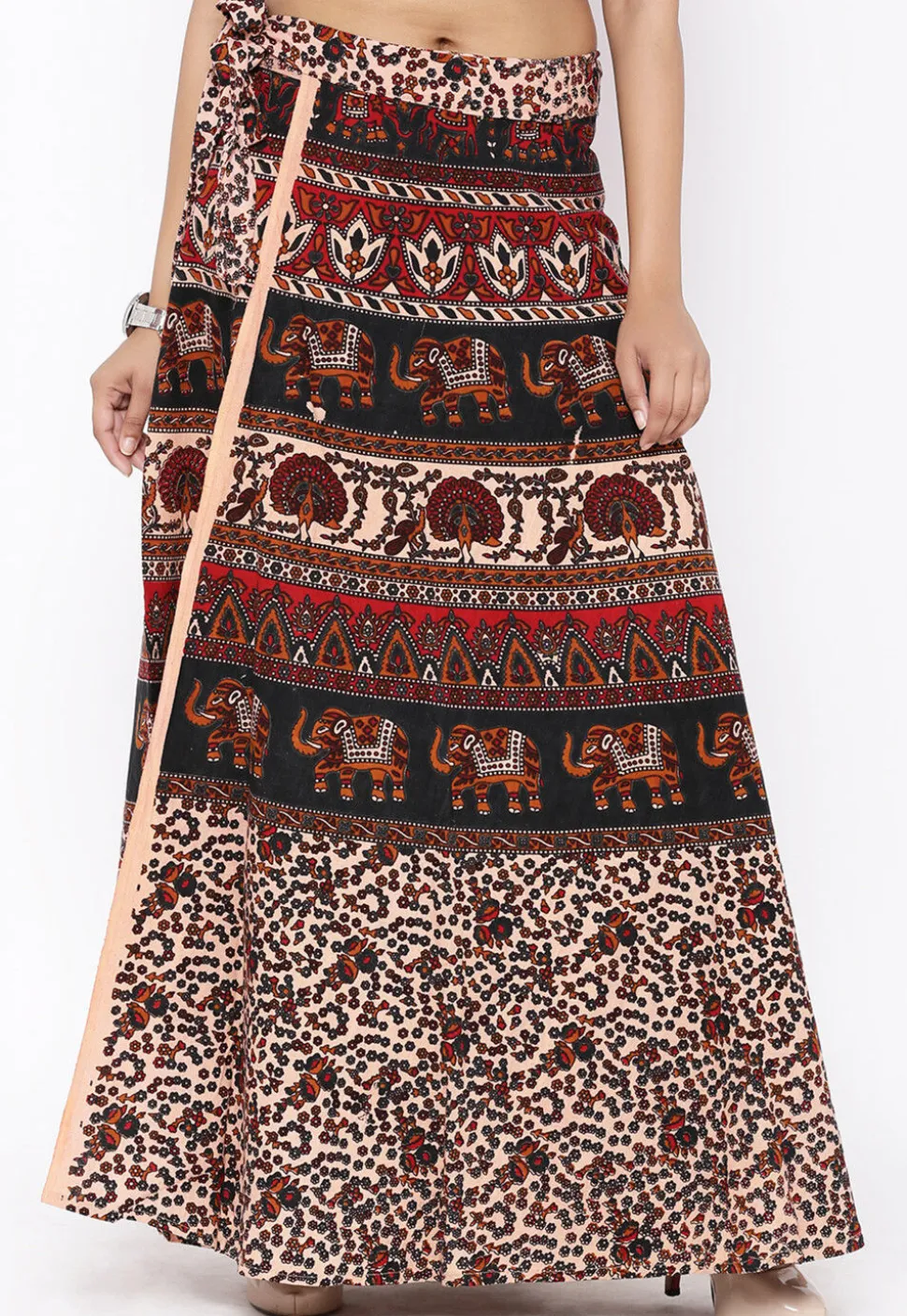 Mandala Printed Pure Cotton Wrap Around Skirt in Multicolor