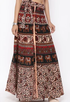 Mandala Printed Pure Cotton Wrap Around Skirt in Multicolor