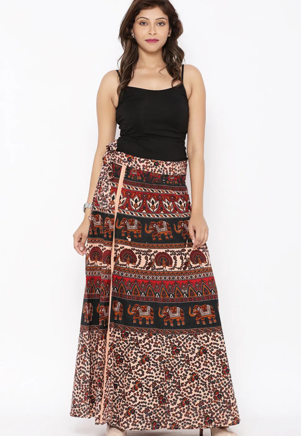 Mandala Printed Pure Cotton Wrap Around Skirt in Multicolor