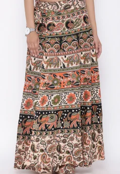 Mandala Printed Pure Cotton Wrap Around Skirt in Multicolor
