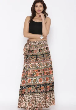 Mandala Printed Pure Cotton Wrap Around Skirt in Multicolor