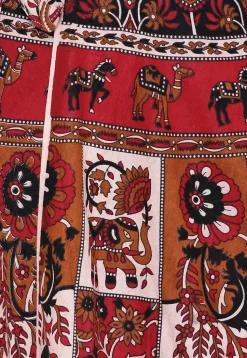 Mandala Printed Pure Cotton Wrap Around Skirt in Light Beige and Red
