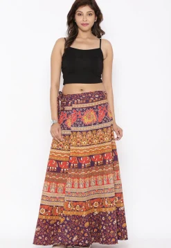 Mandala Printed Pure Cotton Wrap Around Skirt in Multicolor