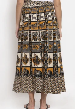 Mandala Printed Pure Cotton Wrap Around Skirt in Light Beige and Grey