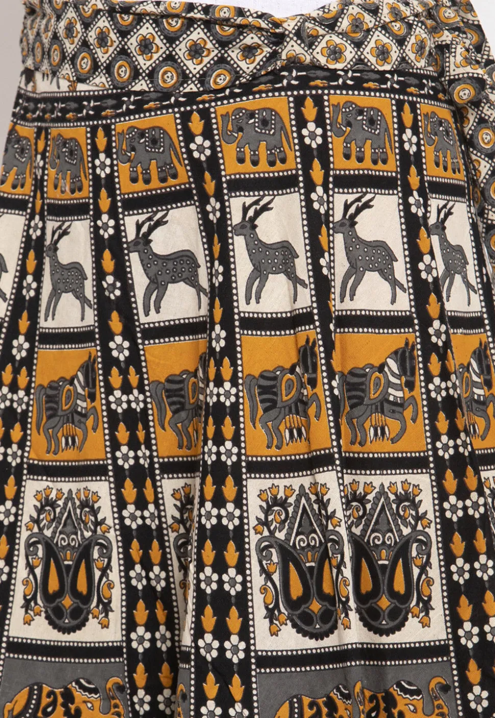 Mandala Printed Pure Cotton Wrap Around Skirt in Light Beige and Grey