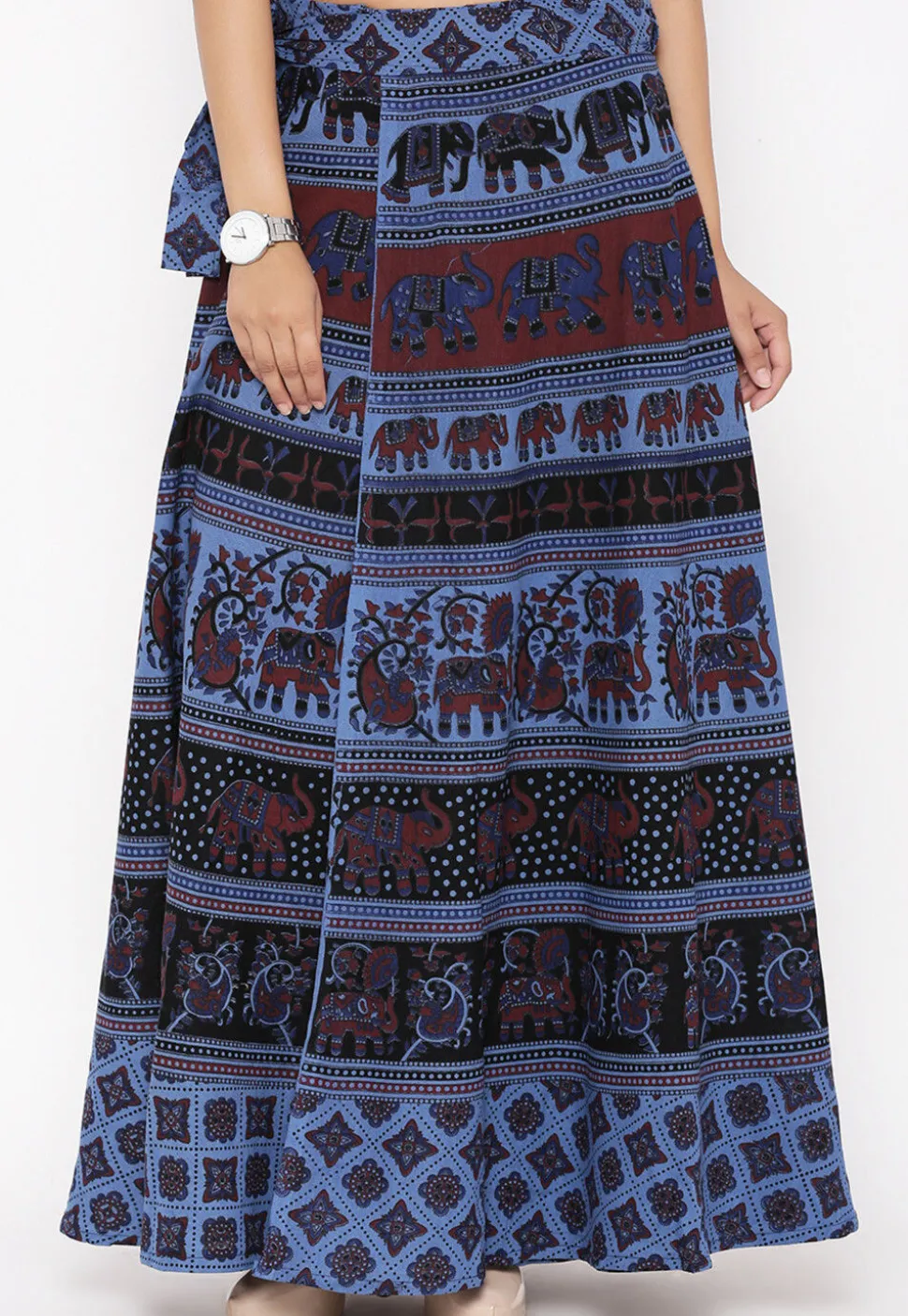 Mandala Printed Pure Cotton Wrap Around Skirt in Blue
