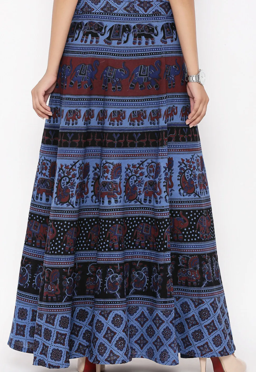Mandala Printed Pure Cotton Wrap Around Skirt in Blue