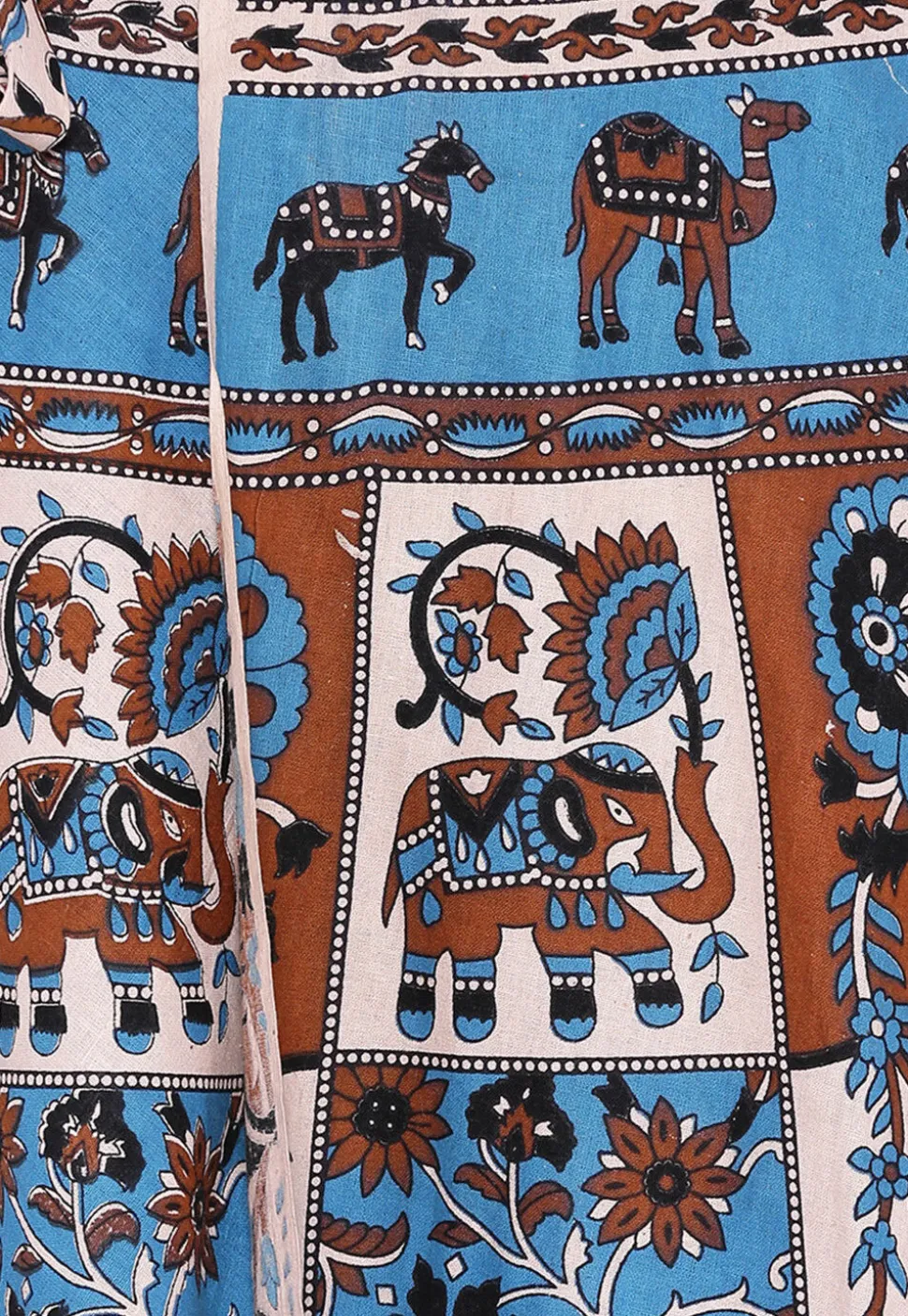 Mandala Printed Pure Cotton Wrap Around Skirt in Light Beige and Blue