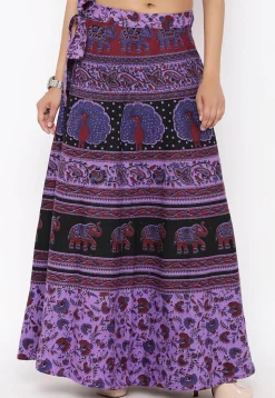 Mandala Printed Pure Cotton Wrap Around Skirt in Light Purple