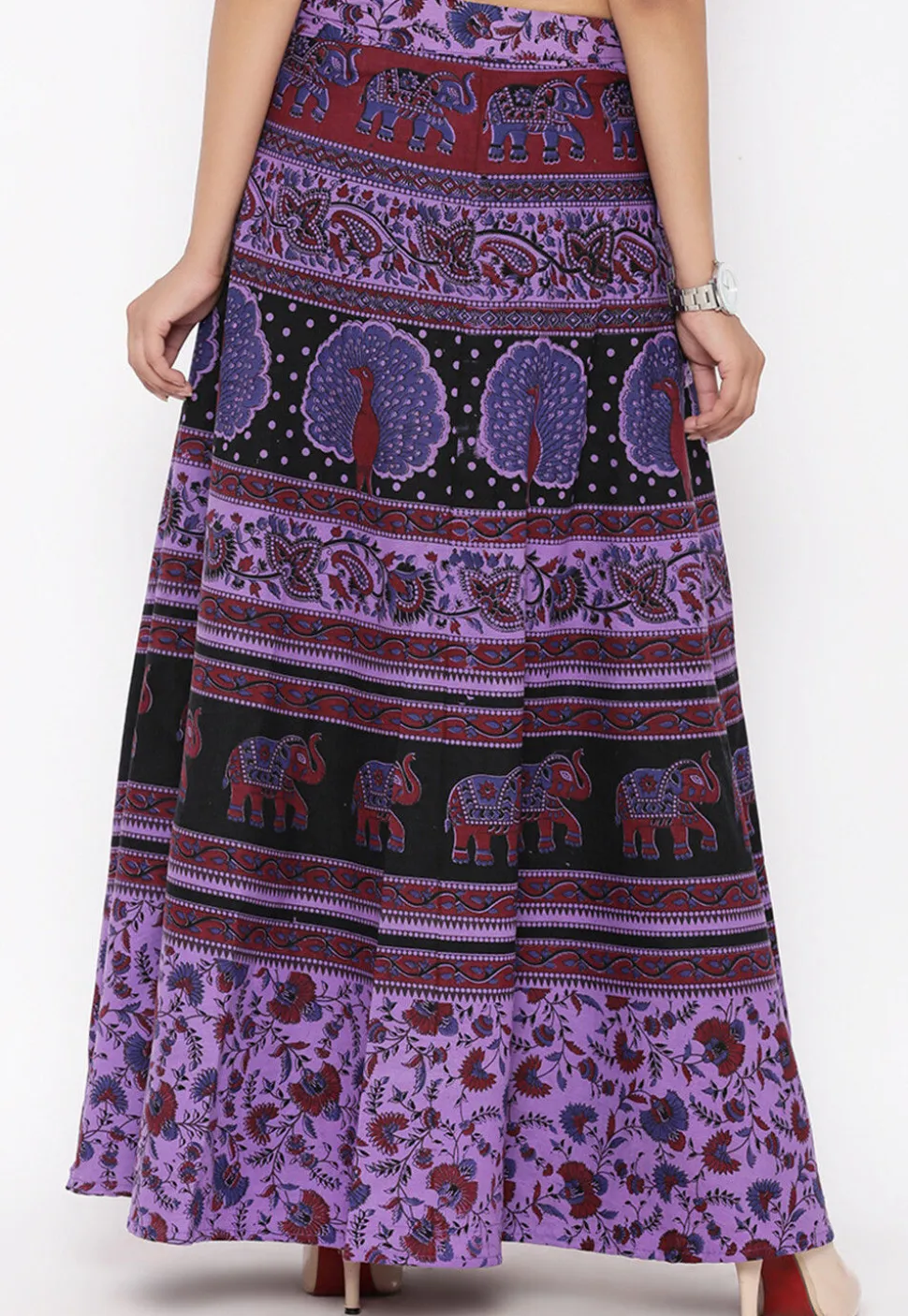 Mandala Printed Pure Cotton Wrap Around Skirt in Light Purple