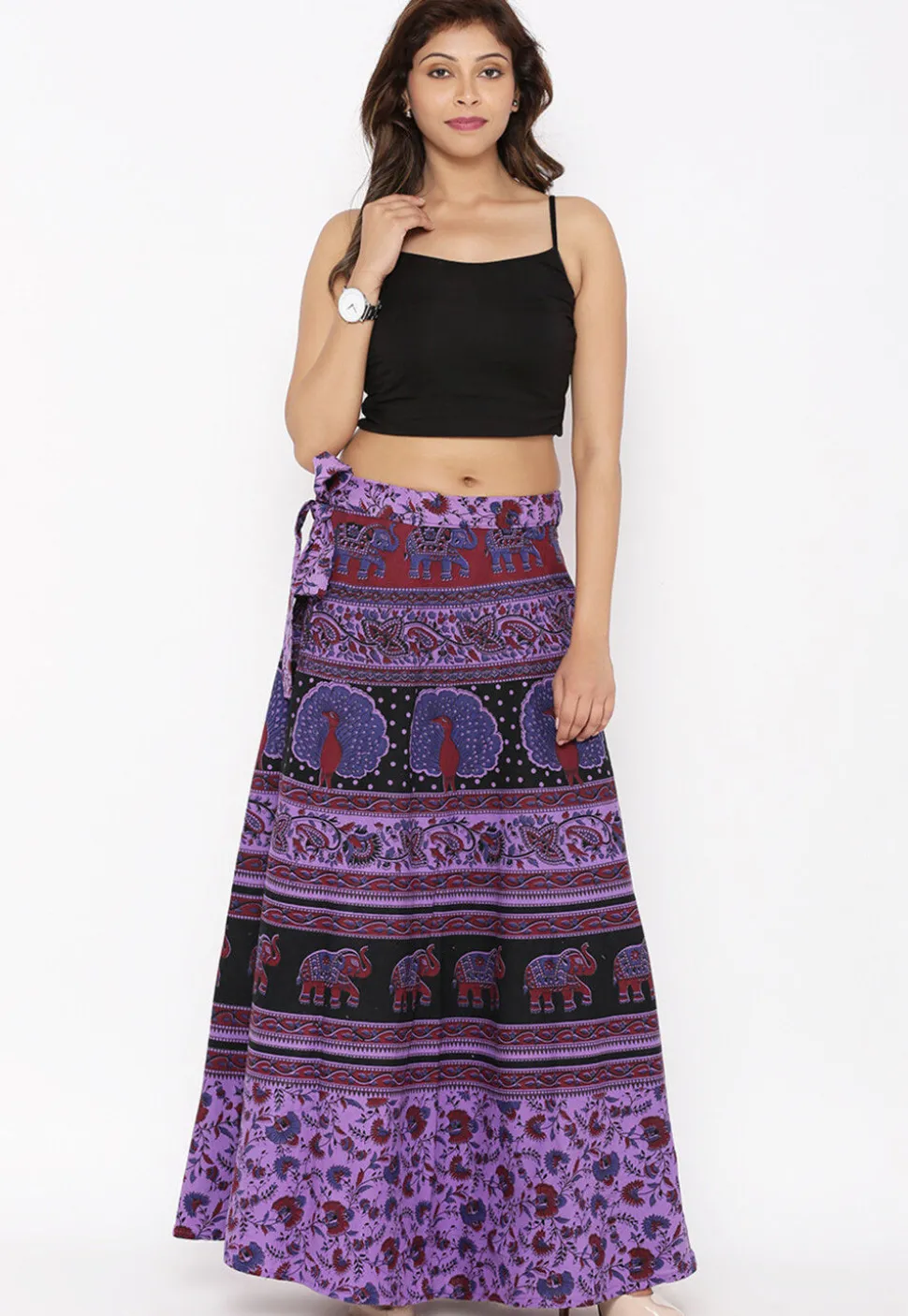 Mandala Printed Pure Cotton Wrap Around Skirt in Light Purple