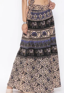 Mandala Printed Pure Cotton Wrap Around Skirt in Light Beige
