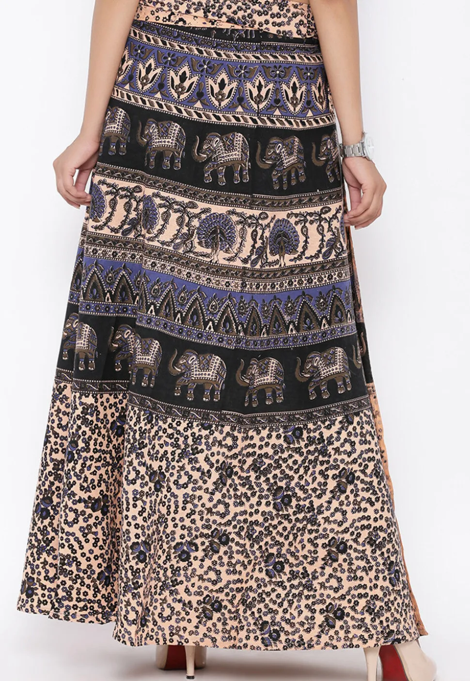Mandala Printed Pure Cotton Wrap Around Skirt in Light Beige