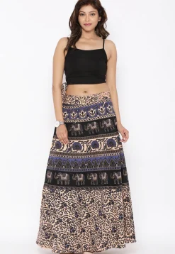 Mandala Printed Pure Cotton Wrap Around Skirt in Light Beige