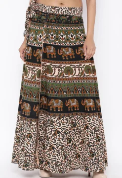 Mandala Printed Pure Cotton Wrap Around Skirt in Multicolor