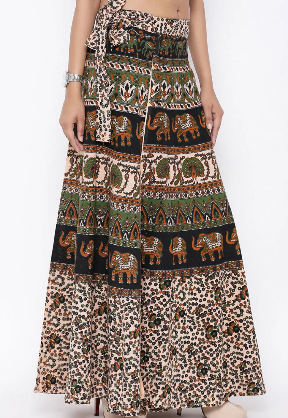 Mandala Printed Pure Cotton Wrap Around Skirt in Multicolor