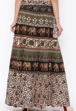 Mandala Printed Pure Cotton Wrap Around Skirt in Multicolor