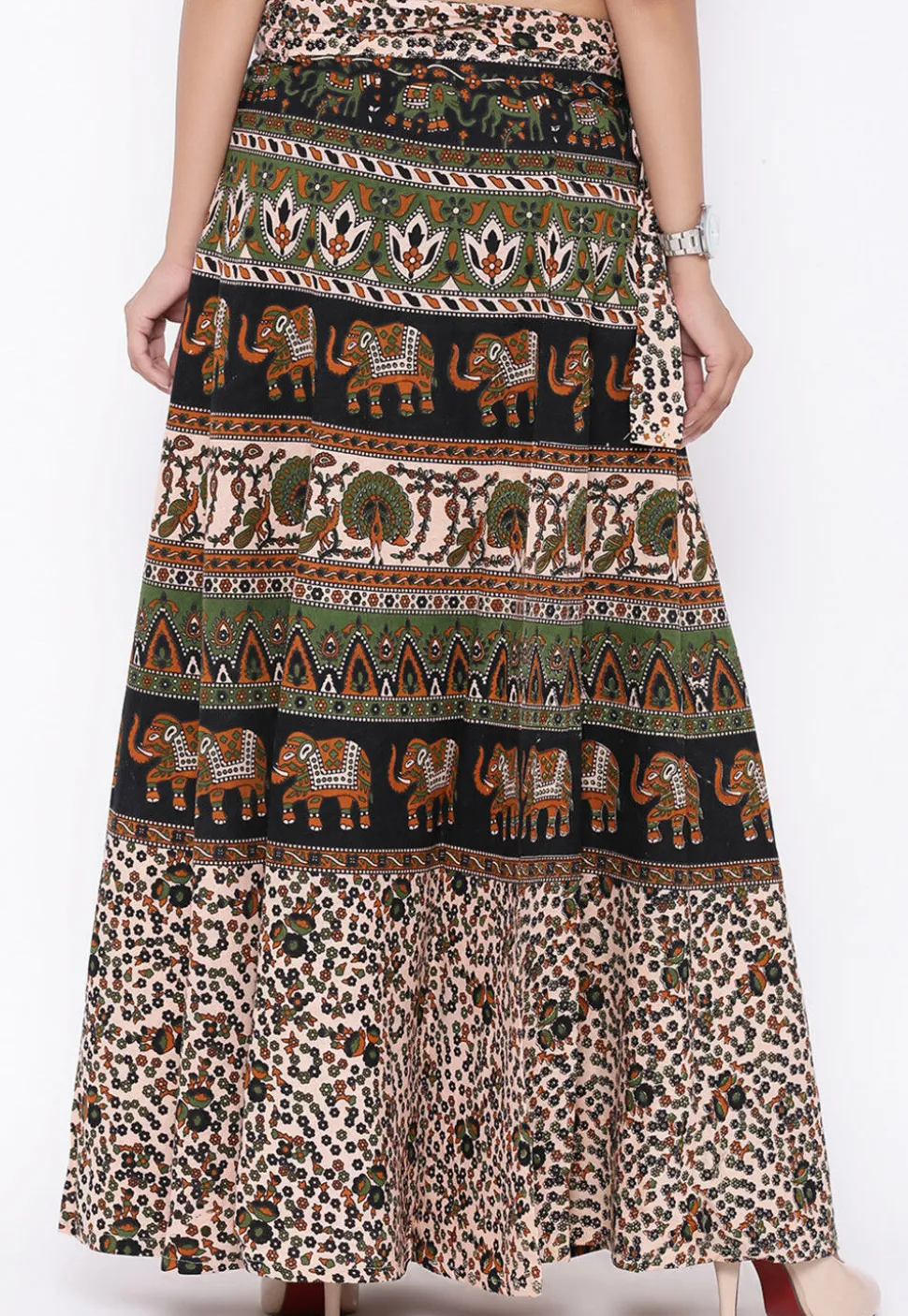 Mandala Printed Pure Cotton Wrap Around Skirt in Multicolor