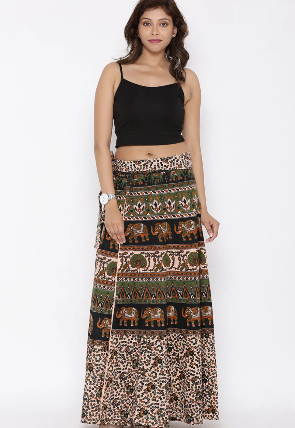 Mandala Printed Pure Cotton Wrap Around Skirt in Multicolor
