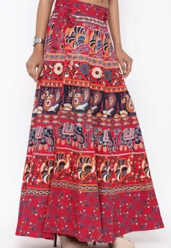 Mandala Printed Pure Cotton Wrap Around Skirt in Red