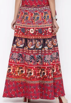 Mandala Printed Pure Cotton Wrap Around Skirt in Red