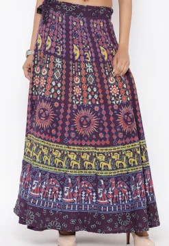 Mandala Printed Pure Cotton Wrap Around Skirt in Purple