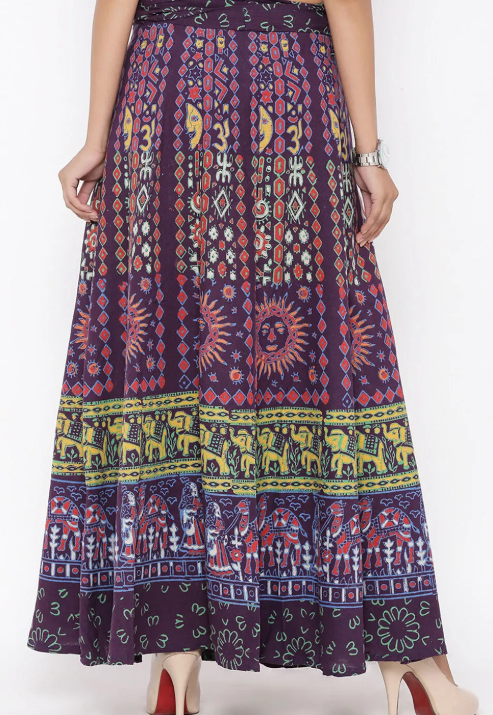Mandala Printed Pure Cotton Wrap Around Skirt in Purple