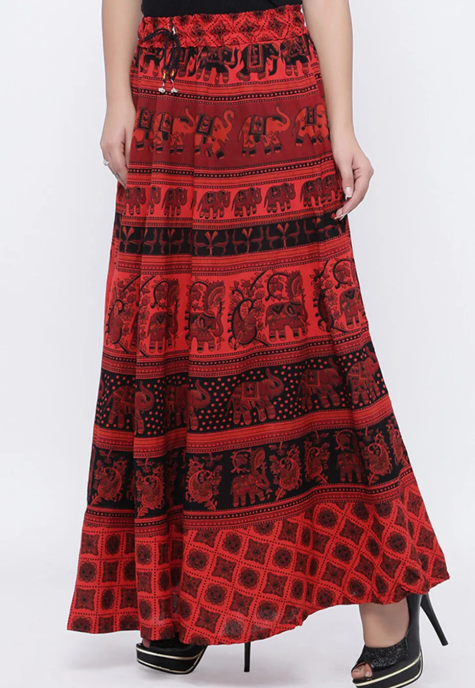 Mandala Printed Pure Cotton Skirt in Red
