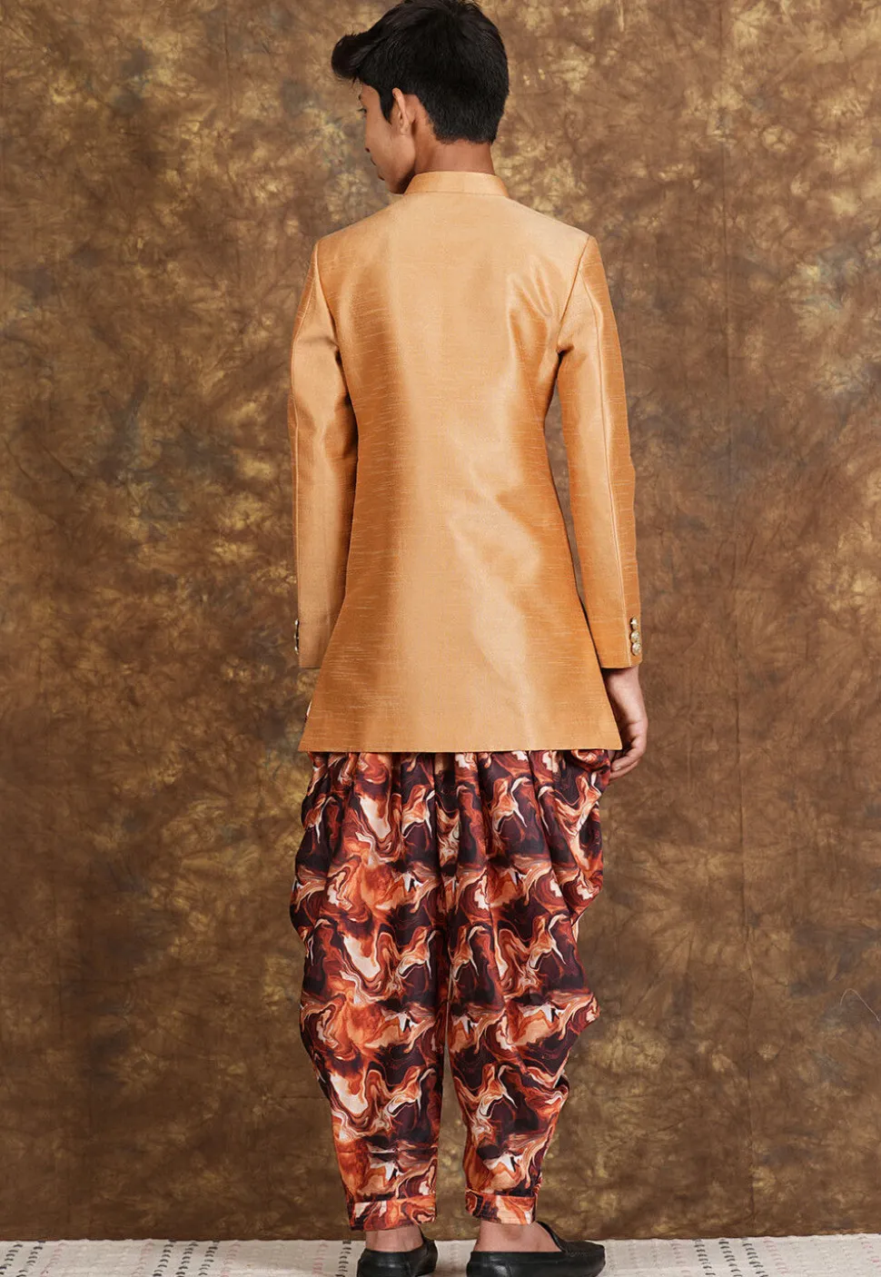 Marbel Printed Art Silk Sherwani in Beige