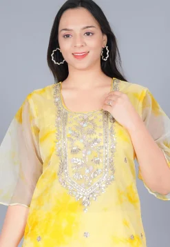 Marble Dyed Organza Straight Suit in Shaded Yellow