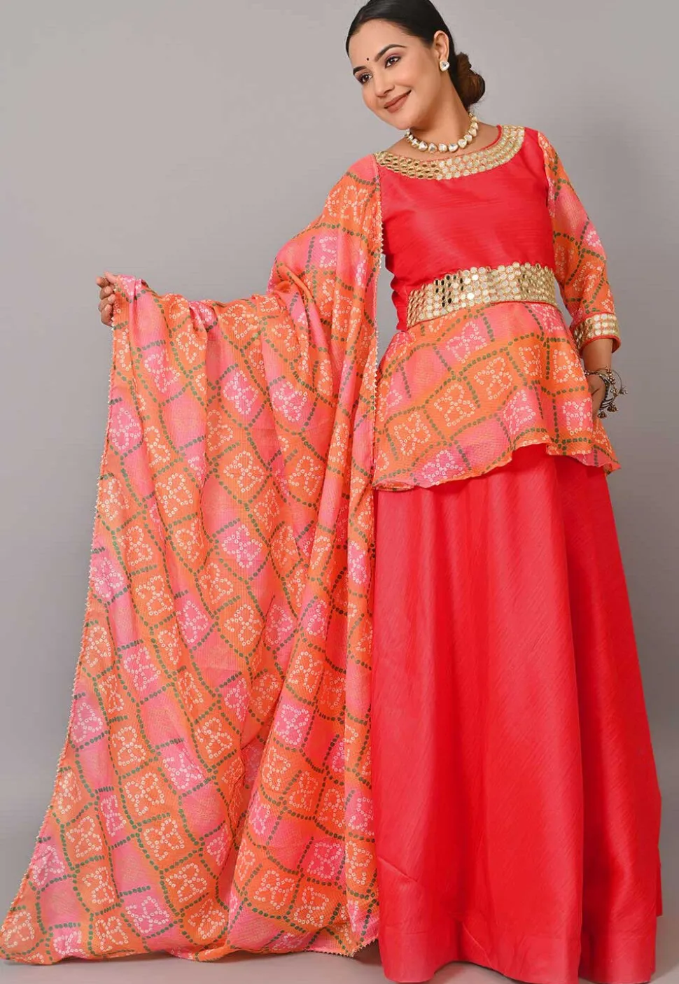 Maternity Art Silk Lehenga in Coral Red