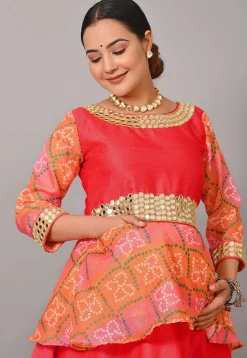 Maternity Art Silk Lehenga in Coral Red