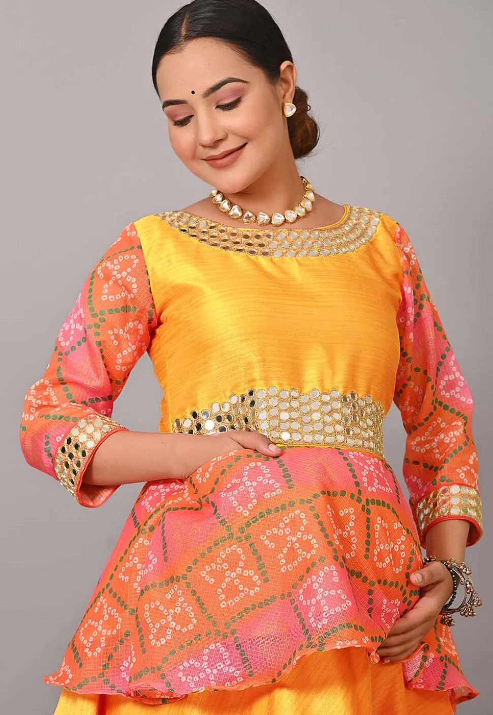 Maternity Art Silk Lehenga in Mustard