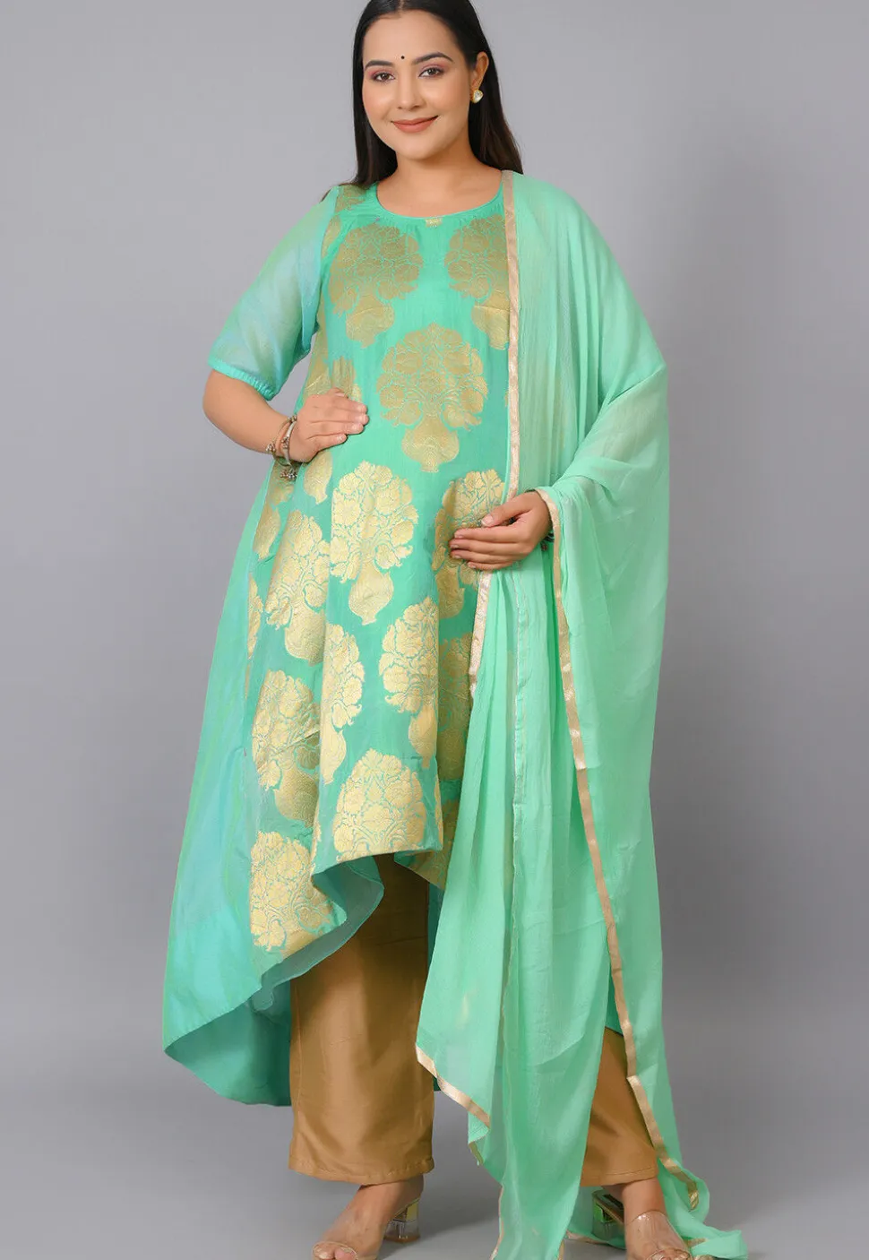 Maternity Brocade Pakistani Suit in Sea Green