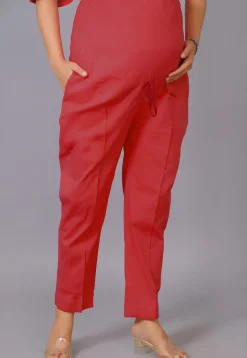 Maternity Cotton Pant in Maroon