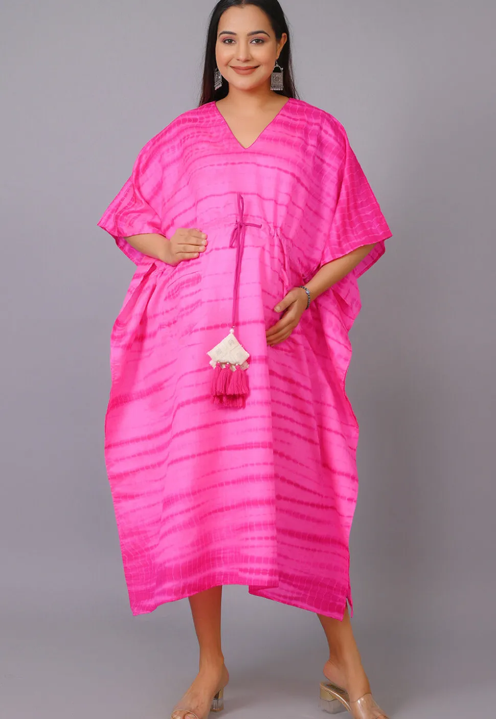 Maternity Pure Silk Kaftan in Shaded Pink
