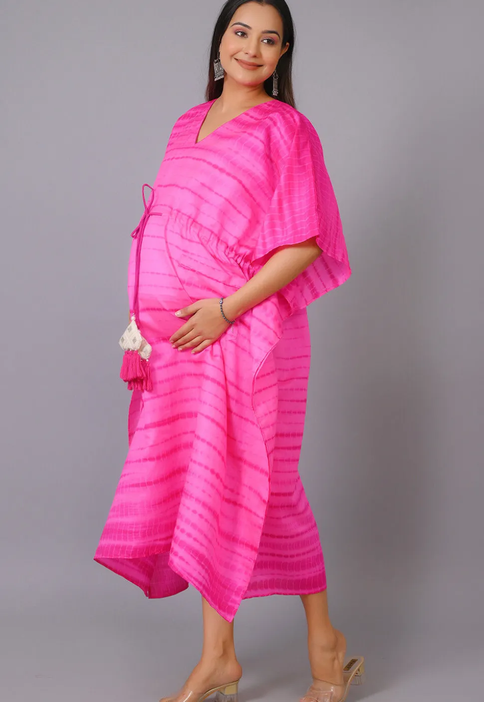 Maternity Pure Silk Kaftan in Shaded Pink
