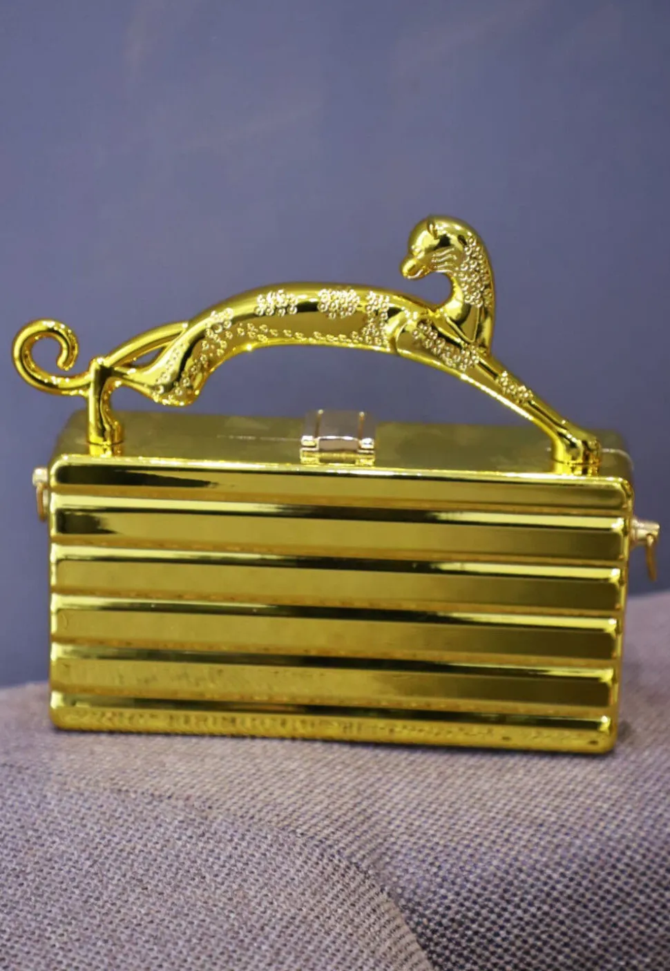 Metallic Metal Rectangular Clutch Bag in Golden