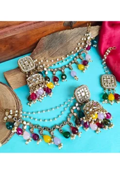Mirror Jhumka Style Earrings with Ear Chain