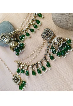 Mirror Jhumka Style Earrings with Ear Chain