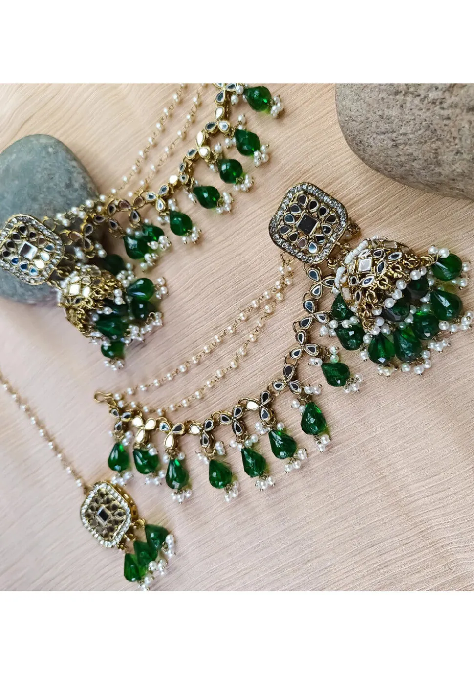 Mirror Jhumka Style Earrings with Ear Chain