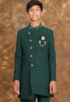 Mukesh Embroidered Georgette Sherwani in Dark Green