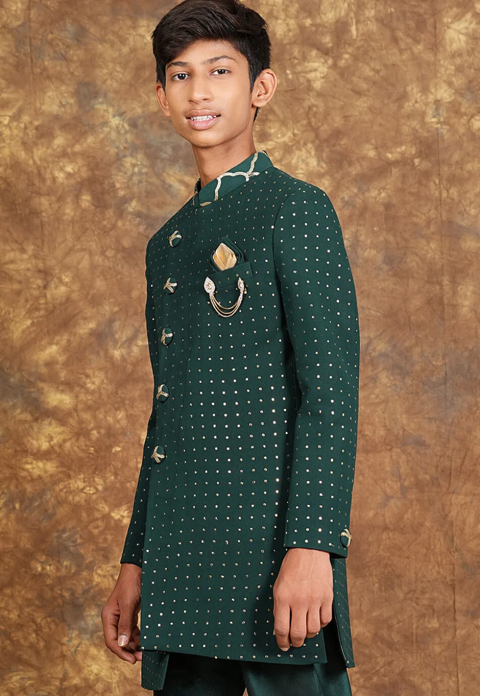 Mukesh Embroidered Georgette Sherwani in Dark Green