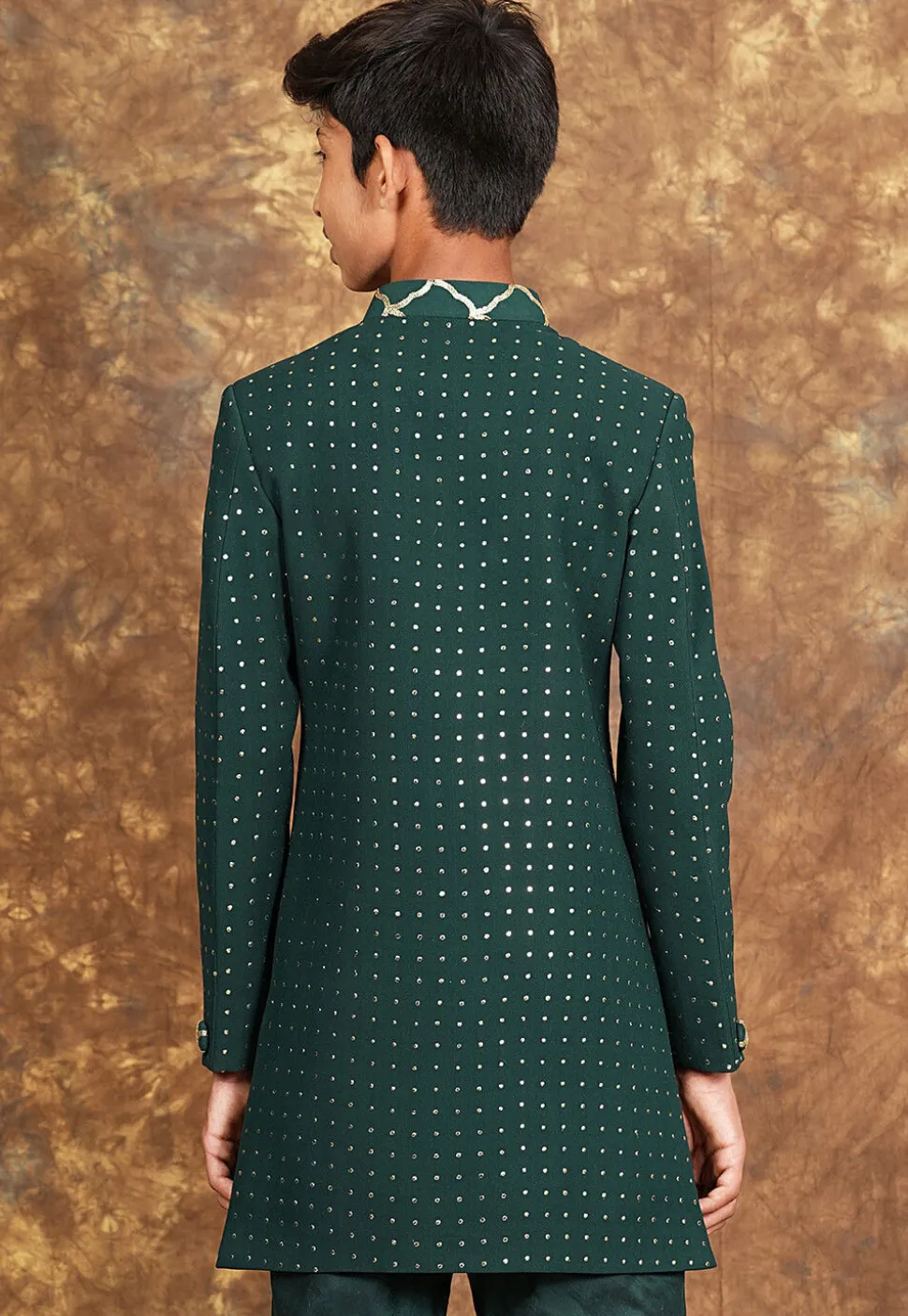Mukesh Embroidered Georgette Sherwani in Dark Green