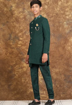 Mukesh Embroidered Georgette Sherwani in Dark Green