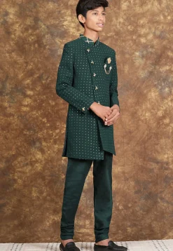 Mukesh Embroidered Georgette Sherwani in Dark Green